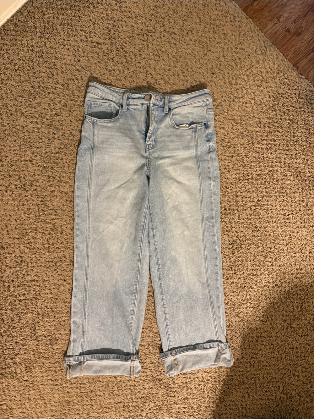 BKE Light Blue Cropped Jeans with Cuffed Hem